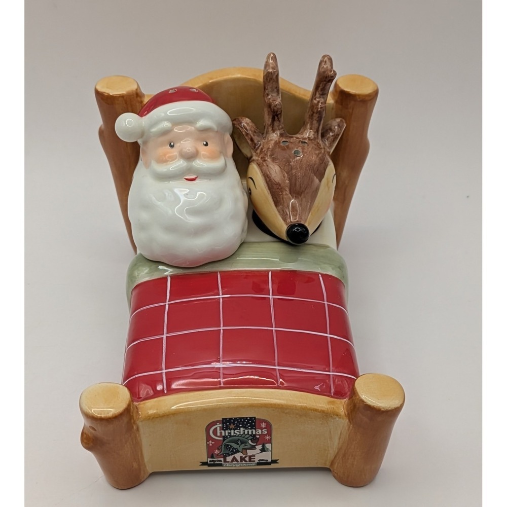 Dept 56 Santa Reindeer in Bed Salt & Pepper Christmas Lake Holt Howard Inspired